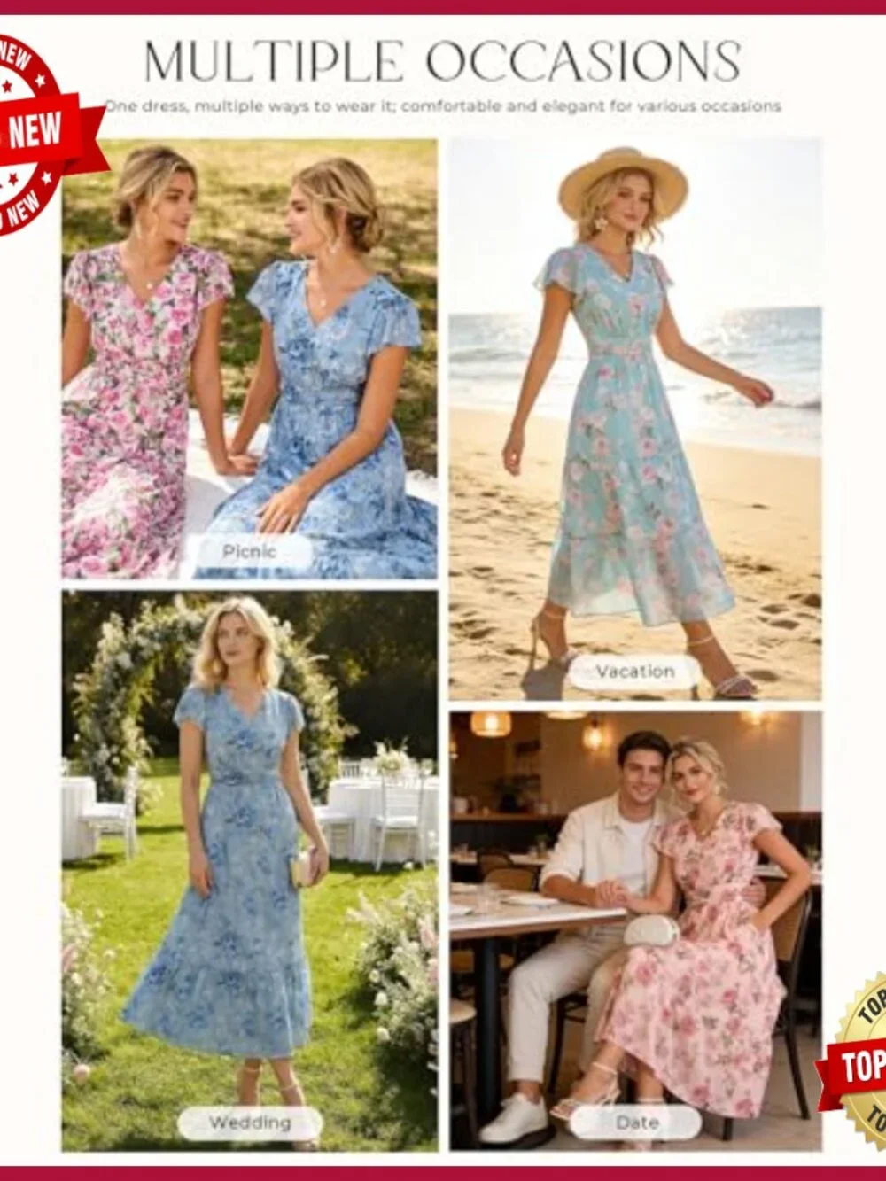 Maxi Dress with Pockets, V-Neck, Zipper Closure, Summer Formal Wear - Picture 6 of 7